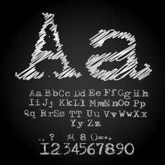 Scribble chalk white alphabet drawn on a black chalkboard vector