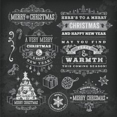 Hand Drawn Blackboard Christmas Labels & Badges N14