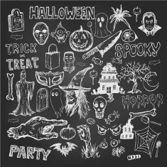 Halloween hand drawn doodles icon set