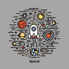 Planets stars and rocket Space theme icons