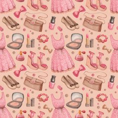 Fashion pattern with watercolor dresses and accessories