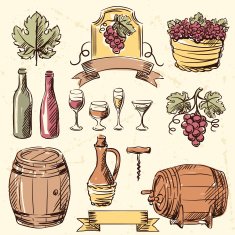 Wine vintage hand drawn set