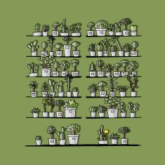 Shelves with plants in pots sketch for your design