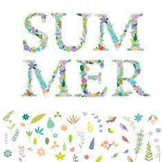 Summer word with floral elements