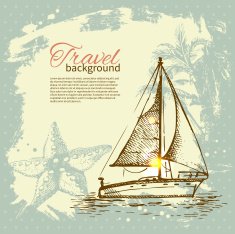 Travel hand drawn vintage tropical design N2