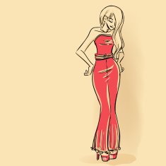 Elegant woman In long red dress