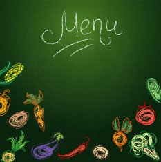 Chalkboard with vegetables for restaurant menu