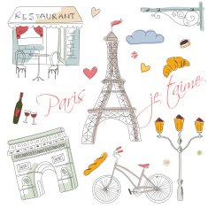 Paris symbols postcard hand drawn N3