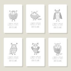 Set of cards invitation with hand drawn vector owls