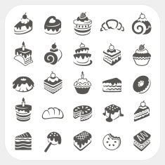 Cakes and dessert icons set