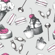 Vintage sweet cake and candies background Seamless