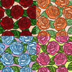 set of seamless background roses leaves in old style