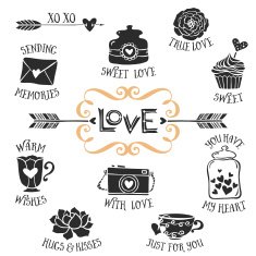 Vintage decorative love badges with lettering N2