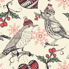 vector seamless pattern with Christmas birds