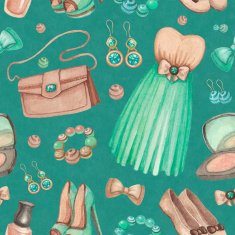 Watercolor illustrations of dresses and accessories N3