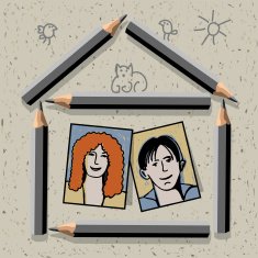 Pencil doodles house and couple