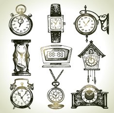 Hand drawn set of clocks and watches N3