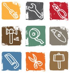 Tool and equipment block icon set
