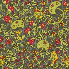Seamless pattern with psychedelic mushrooms