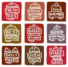 Baking and muffin icons block icon set