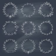 Set of 9 hand drawn wreaths on blackboard N3