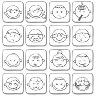 Facial expression icon set in black and white