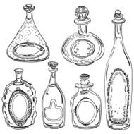 Wine bottles illustration in black and white