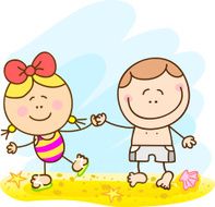 white summer couple at beach sea vacation cartoon illustration N2
