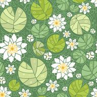 Hand drawn water lily seamless pattern
