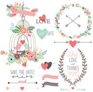 Wedding Vintage Flowers and Birdcage- Illustration