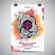 Vector watercolor paint floral poster N6