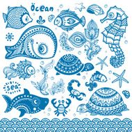 Vector set of fish and shells N5