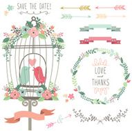 Retro Love Birdcage and Wedding Flowers- Illustration