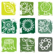 Nature and tree grunge icon block set