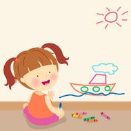 Little Girl Drawing on Wall N2