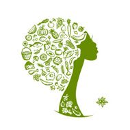 Healthy food concept female head with vegetables