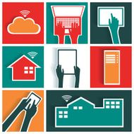Icons Cloud Computing Paper Cutout Stickers BYOD Devices Network