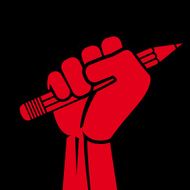 REVOLUTION Protesting human hand fist holding a pen concept icon