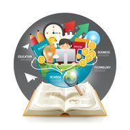 Open book infographic innovation idea on world vector illustration