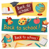 Back to school horizontal banners with education icons N2