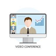 Flat design colorful vector illustration concept for video conference
