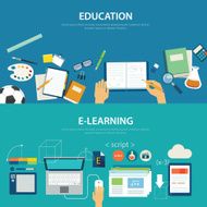 concepts of education and e-learning flat design