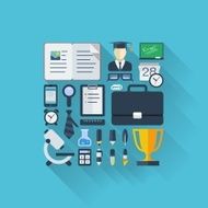 Abstract education background with vector flat colored icons