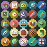Back to school Flat design icon set Vector trendy illustrations