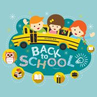 School Bus with Student and Education Icons Heading N2