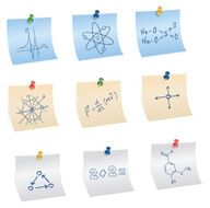 stickers with pins and different science education symbols
