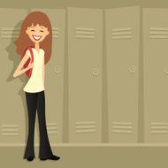 Girl in Front of School Lockers Retro Style