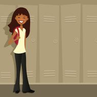 Girl in Front of School Lockers Retro Style N2