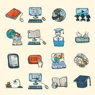 Online Education Icons Sketch