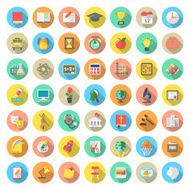 Flat Round School Subjects Icons with Long Shadows